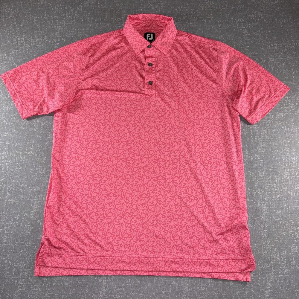 FootJoy Polo Shirt Mens Large Pink Floral Golf Performance Lightweight Print